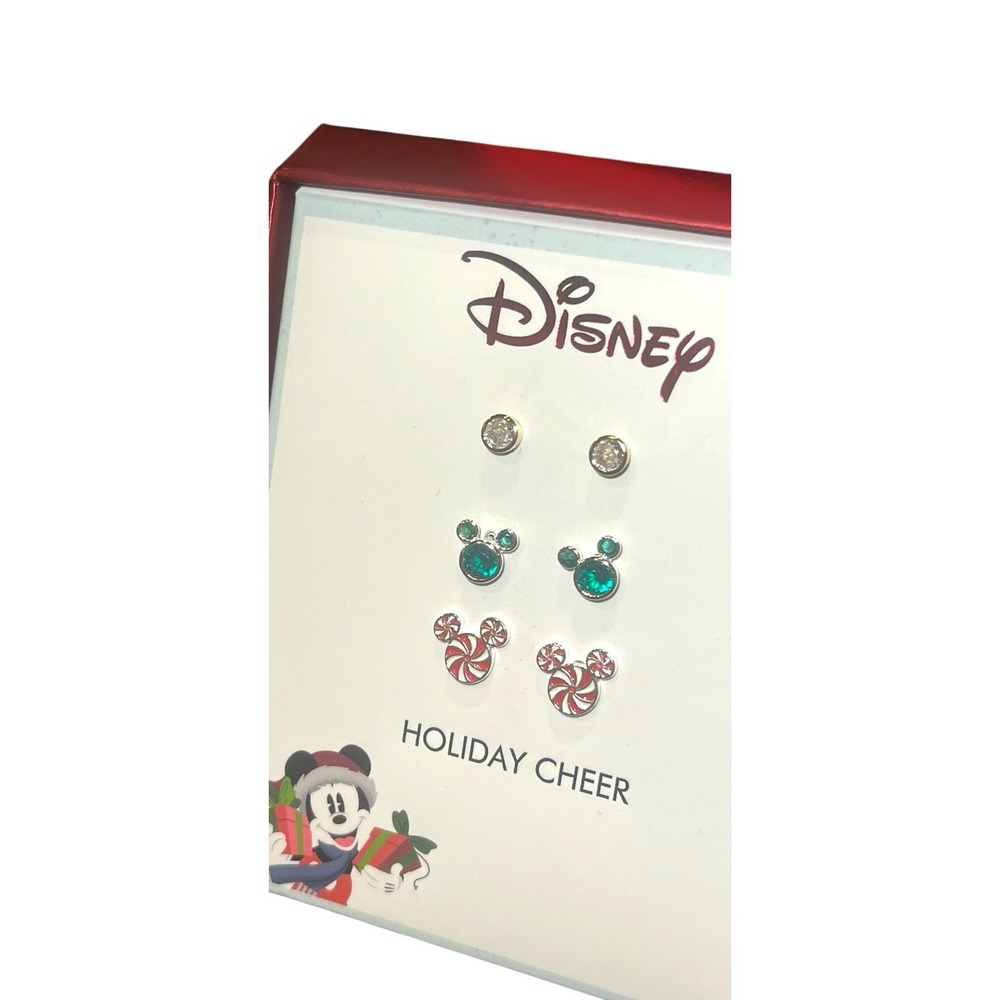 Disney Mickey Mouse Holiday Cheer Christmas Stud Earrings Set NWT 3 Pair